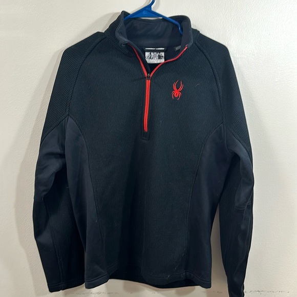 Spyder Quarter Zip Pullover Ski Sweater Black & Red Trim Ski Jacket size Medium - Picture 1 of 4